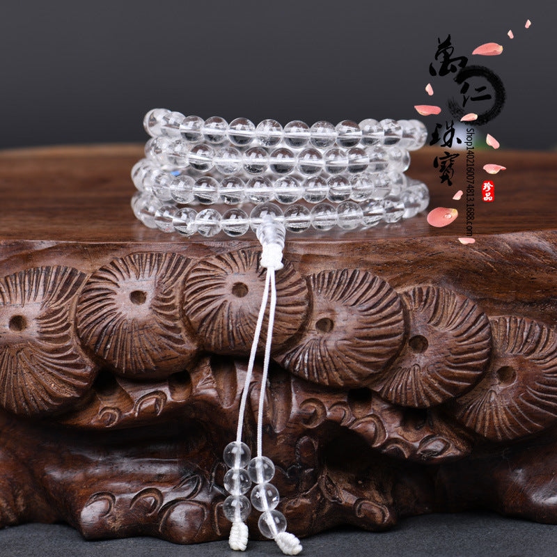 Natural 7-10A white crystal 6-12mm plain beads 108 beads bracelet couple bracelet ethnic style jewelry rosary