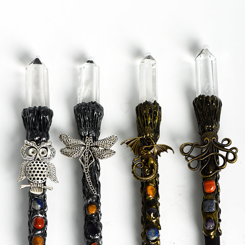 Natural White Crystal Magic Wand Metal Wand