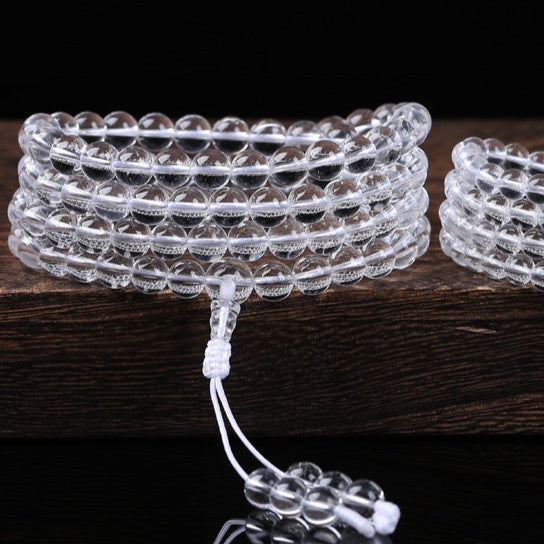 Natural 7-10A white crystal 6-12mm plain beads 108 beads bracelet couple bracelet ethnic style jewelry rosary