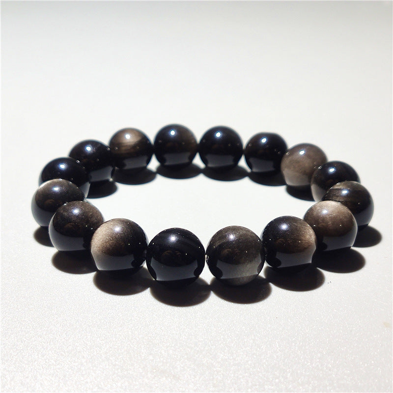 Leak Natural Silver Obsidian Bead Bracelet Silver Obsidian Cat's Eye Bracelet Gift jewelry for men and women