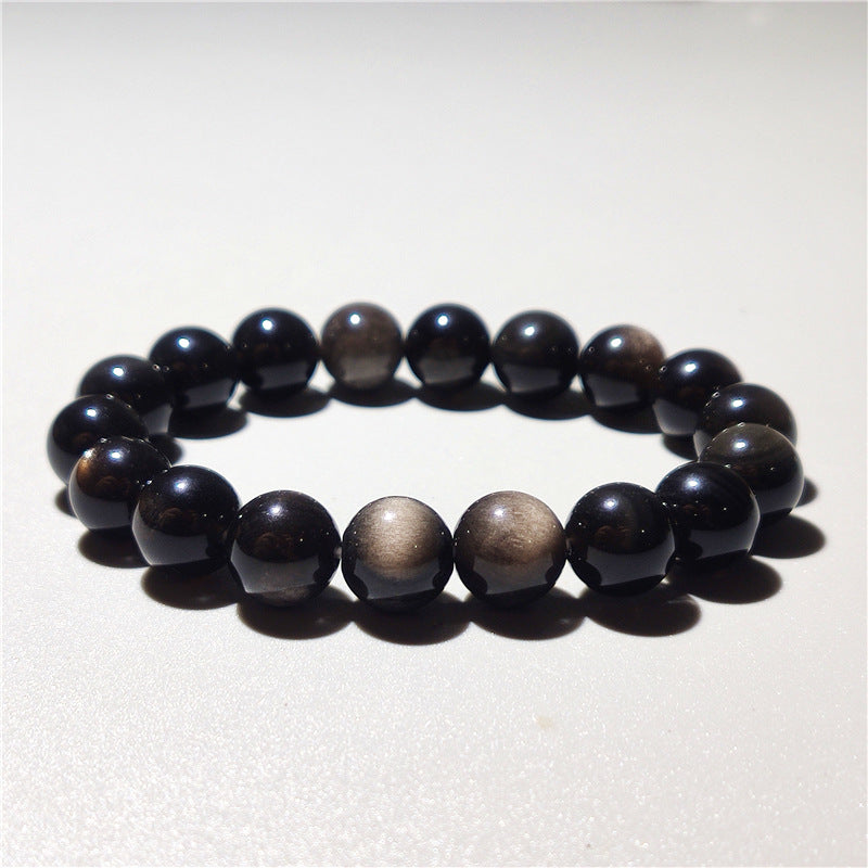 Leak Natural Silver Obsidian Bead Bracelet Silver Obsidian Cat's Eye Bracelet Gift jewelry for men and women