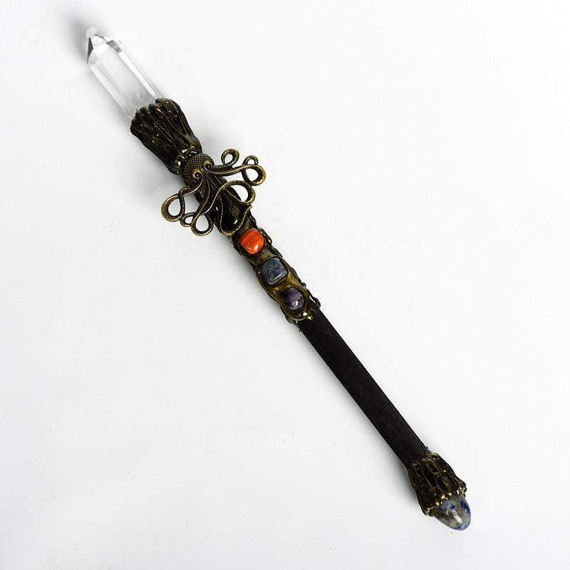 Natural White Crystal Magic Wand Metal Wand