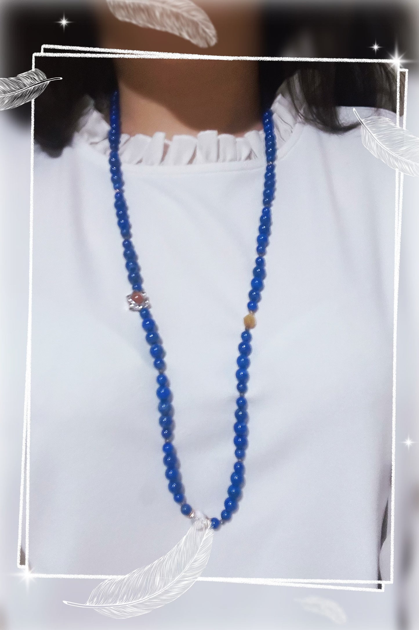 Natural lapis long necklace