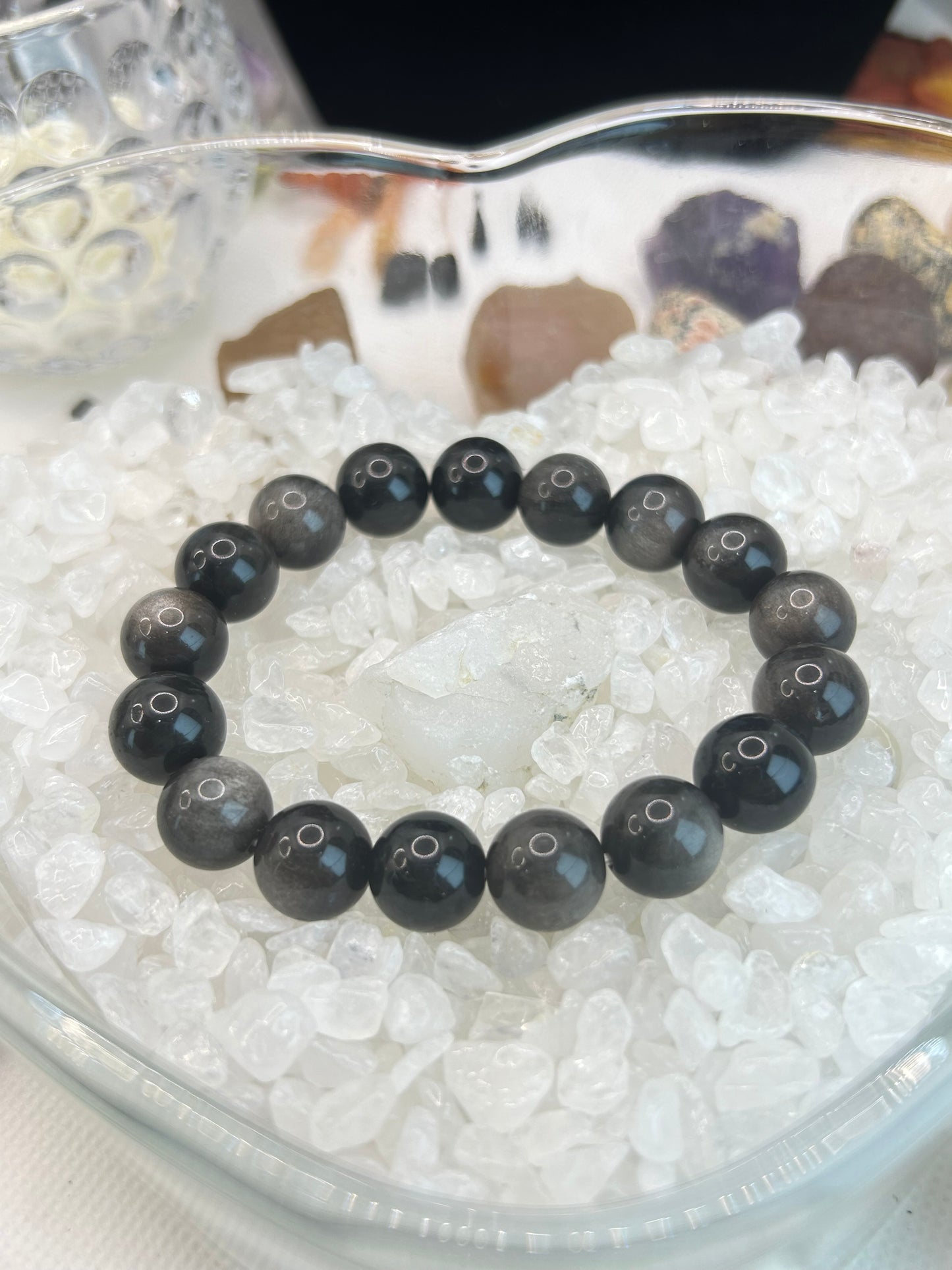 Silver sheen obsidian bracelet