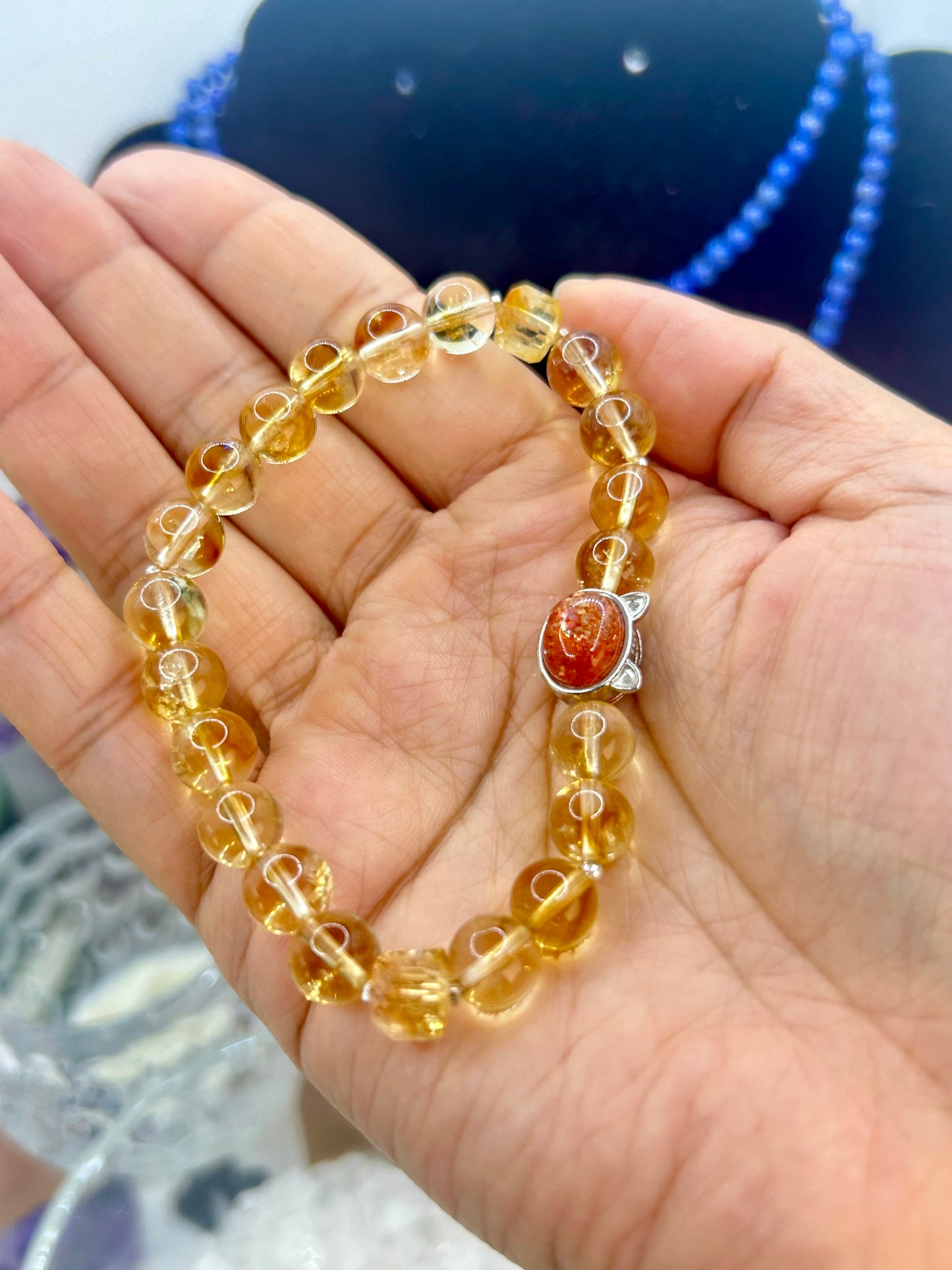 Citrine bracelet with sunstone setting in S925