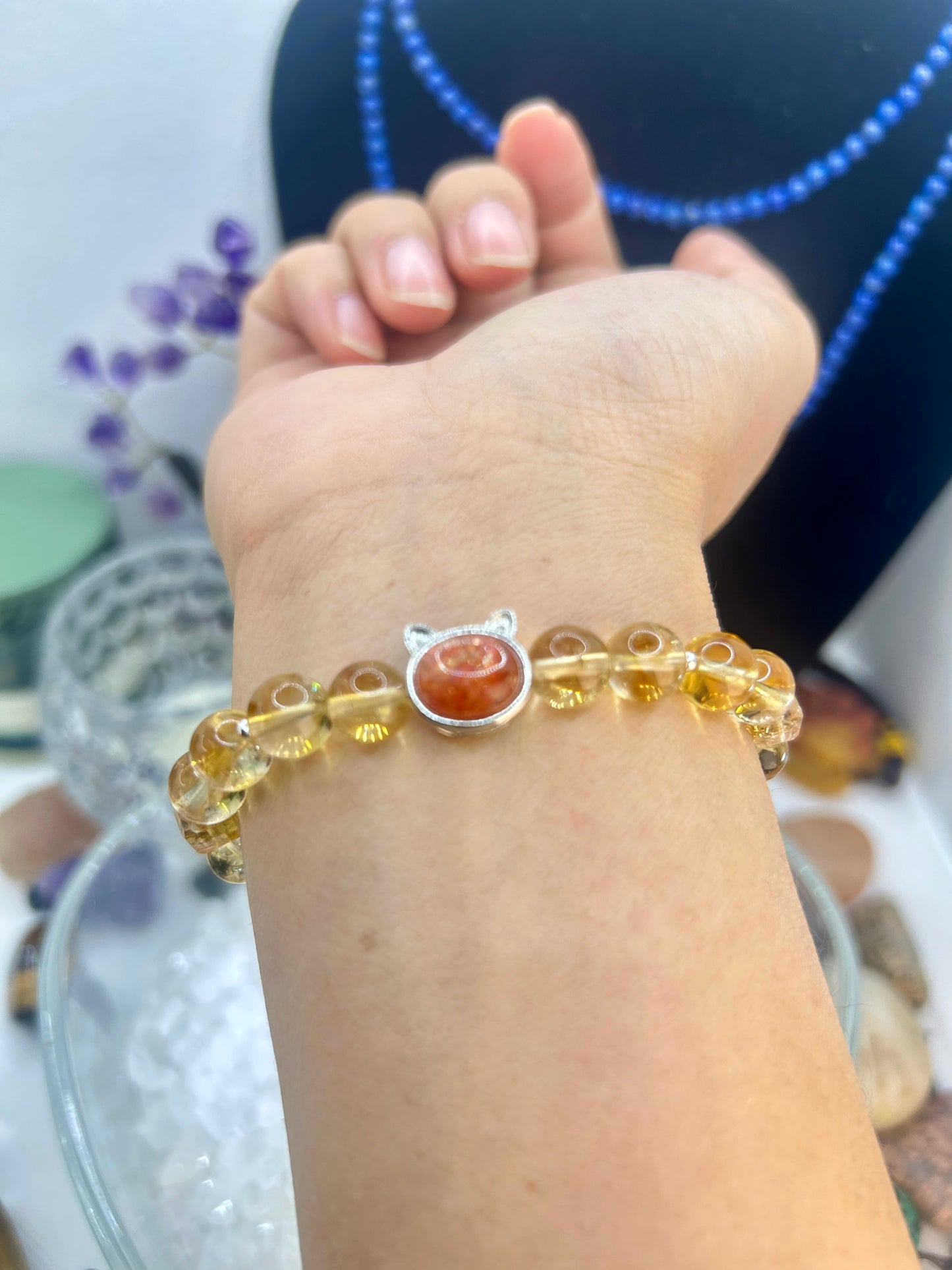 Citrine bracelet with sunstone setting in S925